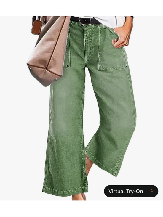 Flamingals Denim - Flamingals Straight Wide Leg Jeans for Women Mid Waisted Casual Raw Hem Denim M